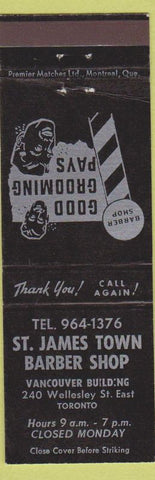 Matchbook Cover - ST James Town Barber Shop Toronto ON