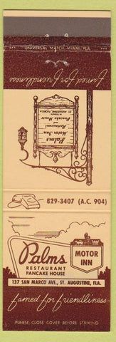 Matchbook Cover - Palms Restaurant Pancake House St Augustine FL