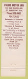 Matchbook Cover - Palms Restaurant Pancake House St Augustine FL
