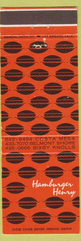 Matchbook Cover - Hamburger Henry Costa Mesa CA