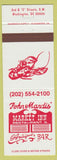 Matchbook Cover - Joh and Mandis' Market Inn Restaurant lobster Washington DC