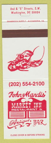 Matchbook Cover - Joh and Mandis' Market Inn Restaurant lobster Washington DC