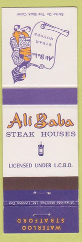 Matchbook Cover - Ali Baba Steak Houses Waterloo Stratford ON