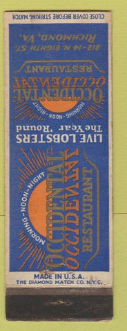 Matchbook Cover - Occidental Restaurant Richmond VA POOR BACK