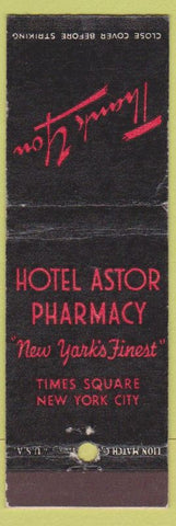 Matchbook Cover - Hotel Astor New York City Pharmacy