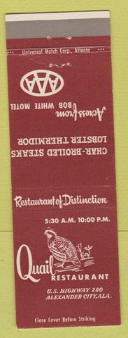 Matchbook Cover - Quail Restaurant Alexander City AL
