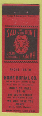 Matchbook Cover - Home Burial Company NO TOWN