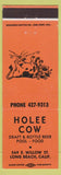 Matchbook Cover - Holee Cow billiards Long Beach CA