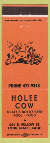 Matchbook Cover - Holee Cow billiards Long Beach CA