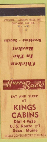 Matchbook Cover - Kings Cabin Saco ME POOR BACK