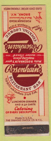Matchbook Cover - Rosenhain's Cocktail Lounge Bronx NY Restaurant