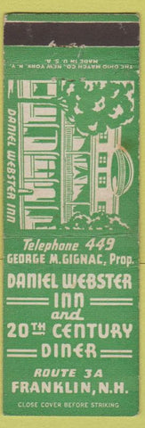 Matchbook Cover - Daniel Webster Inn 20th Century Diner Franklin NH