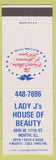 Matchbook Cover - Lady J's House of Beauty Worth IL