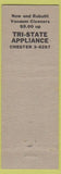 Matchbook Cover - Tri State Appliance Chester PA