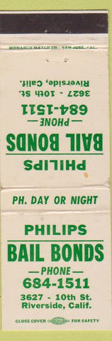 Matchbook Cover - Philips Bail Bonds Riverside CA WEAR