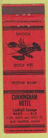 Matchbook Cover - Cunningham Hotel Bar Harbor ME lobster