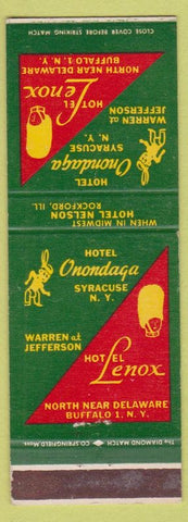 Matchbook Cover - Hotel Onondaga Syrcause NY Lenox Buffalo NY