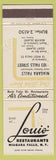 Matchbook Cover - Louis Restaurants Niagara Falls NY