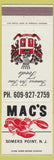 Matchbook Cover - Mac's Restaurant Lobster Somers Point NJ