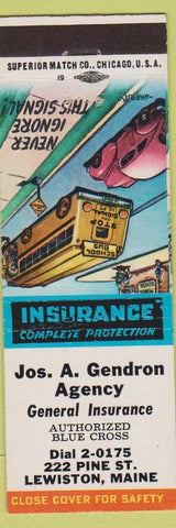 Matchbook Cover - Jos A Gendron Insurance Lewiston ME