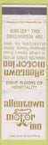 Matchbook Cover - Allentown Motor Inn PA WEAR