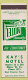 Matchbook Cover - Kay's Motel Elkins WV