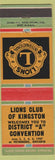 Matchbook Cover - Lions Club Kingston Convention Peterboro ON
