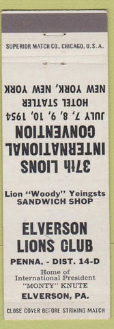 Matchbook Cover - Elverson Lions Club PA