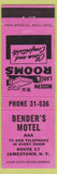 Matchbook Cover - Bender's Motel Jamestown NY
