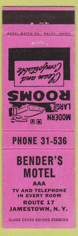 Matchbook Cover - Bender's Motel Jamestown NY