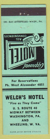 Matchbook Cover - Welch's Motel Wheeling WV light green
