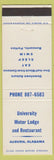 Matchbook Cover - University Motor Lodge Restaurant Auburn AL
