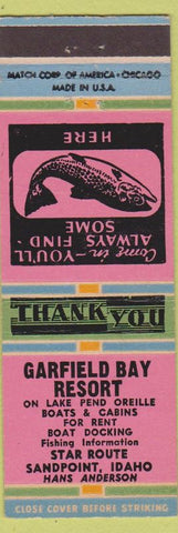 Matchbook Cover - Garfield Bay Resort Sandpoint ID WEAR pink