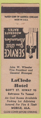 Matchbook Cover - LaClede Hotel Mobile AL