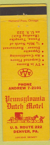 Matchbook Cover - Pennsylvania Dutch Motel Denver PA