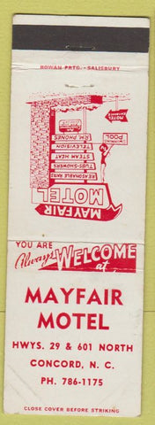 Matchbook Cover - Mayfair Motel Concord NC WEAR diving girlie