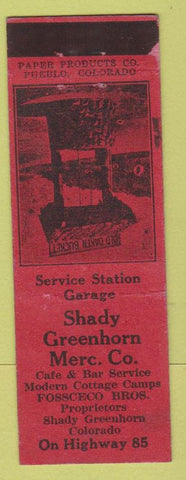 Matchbook Cover - Shady Greenhorn oil gas Shady Greenhorn Colorado