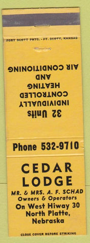 Matchbook Cover - Cedar Lodge North Platte NE yellow WEAR