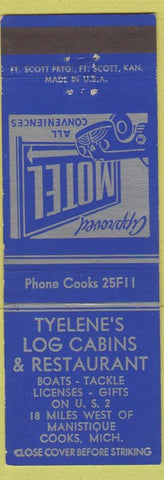 Matchbook Cover - Tyelene's Log Cabins Restaurant Cooks MI