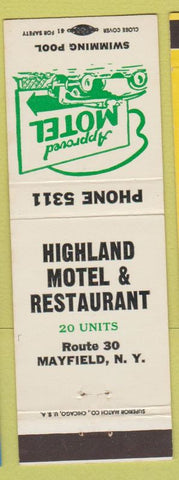 Matchbook Cover - Highland Motel Restaurant Mayfield NY