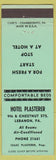 Matchbook Cover - Hotel Plasterer Lebanon PA light green