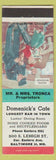 Matchbook Cover - Domenick's Cafe Baltimore MD Tronca