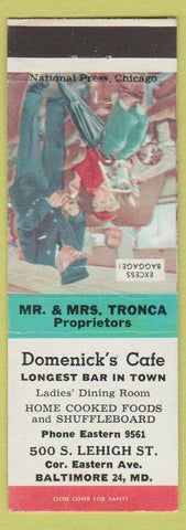 Matchbook Cover - Domenick's Cafe Baltimore MD Tronca