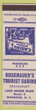Matchbook Cover - Rosenauer's Tourist Cabins Wanakah NY
