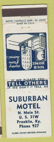 Matchbook Cover - Suburban Motel Franklin KY low phone #