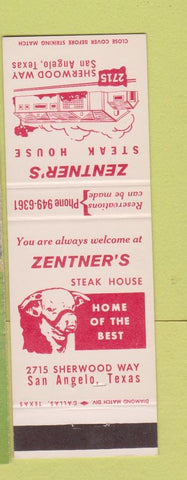 Matchbook Cover - Zentner's Steak House San Angelo TX