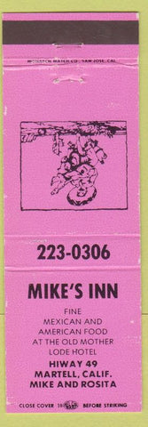 Matchbook Cover - Mike's Inn Martell CA Mexican Restaurant pink