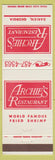 Matchbook Cover - Archie's Restaurant Darien GA Fried Shrimp