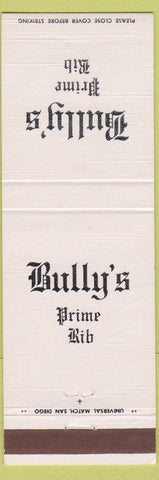 Matchbook Cover - Bully's Prime Rib Restaurant La Jolla CA Del Mar San Diego
