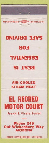 Matchbook Cover - El Recreo Motor Court Out Wickenburg Way AZ low phone #